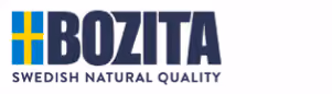Bozita logo with Swedish flag colors and tagline Swedish Natural Quality.
