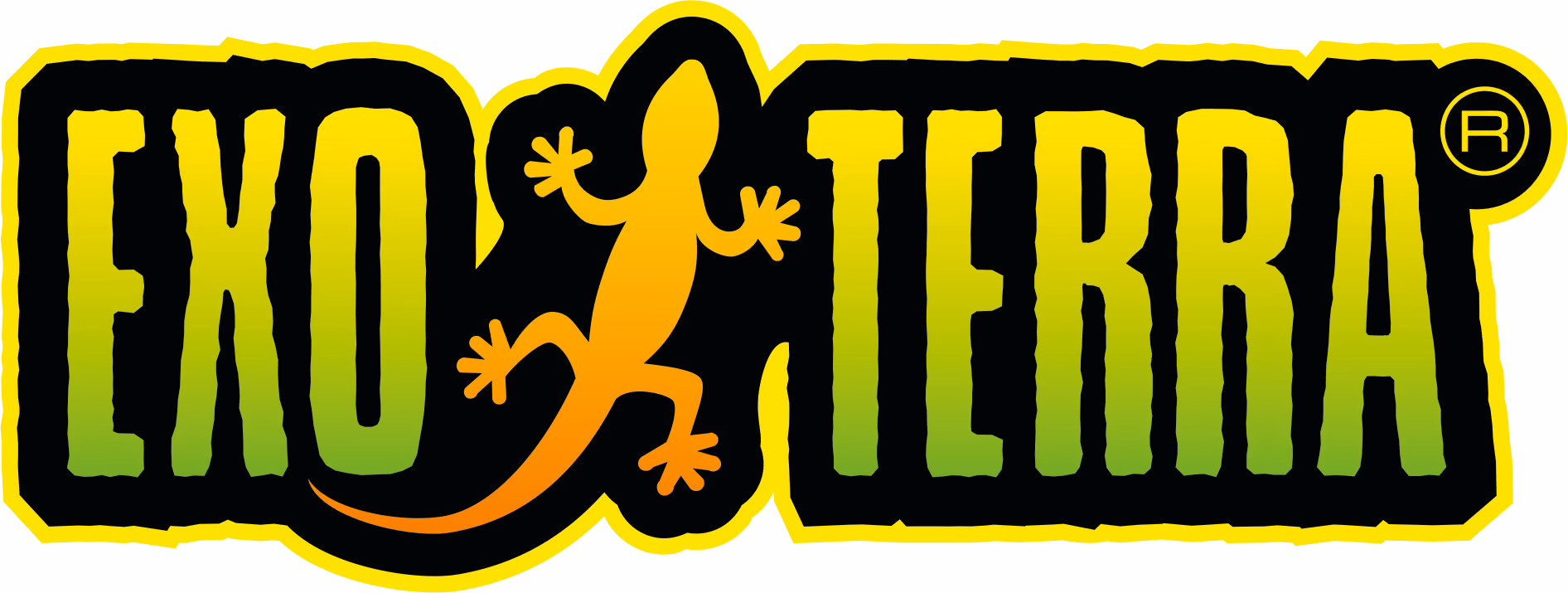 Exo Terra logo with a yellow-orange lizard silhouette between the words EXO and TERRA in green gradient letters.