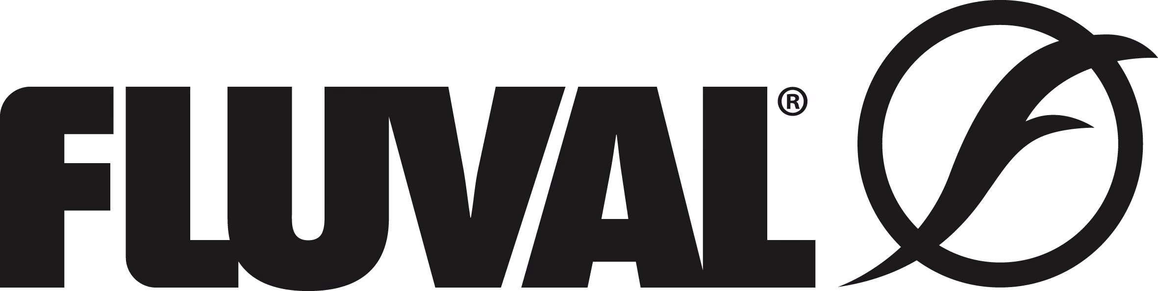 Fluval brand name with a stylized fish logo enclosed in a circle to the right.