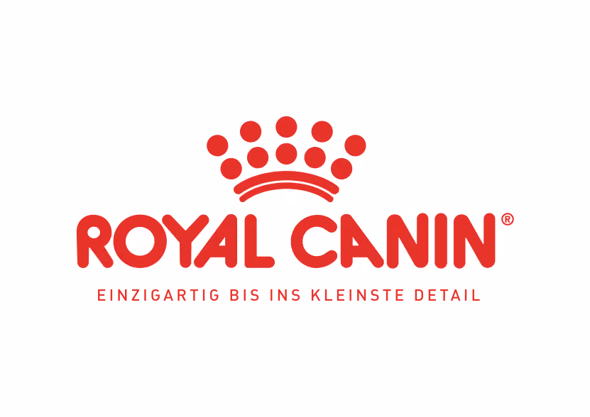Red Royal Canin logo with a crown shape above and German slogan below on white background.