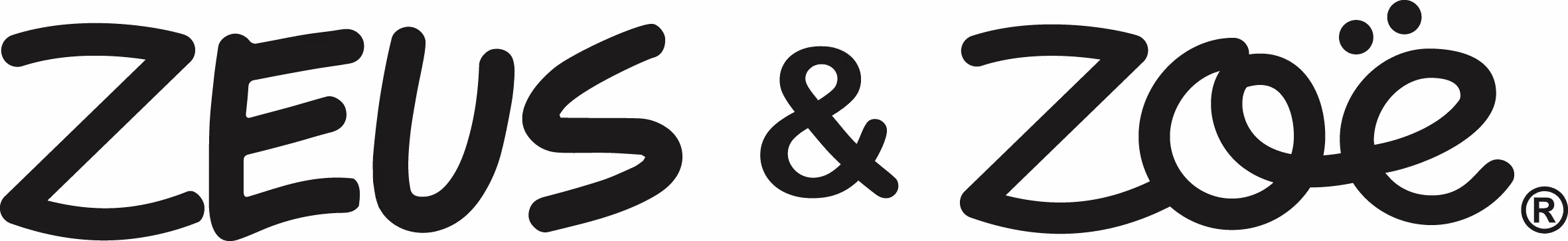 Black stylized text reading ZEUS & ZOË with umlaut over E and registered trademark symbol.