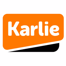 Logo with the brand name Karlie in bold white letters on an orange and black background.