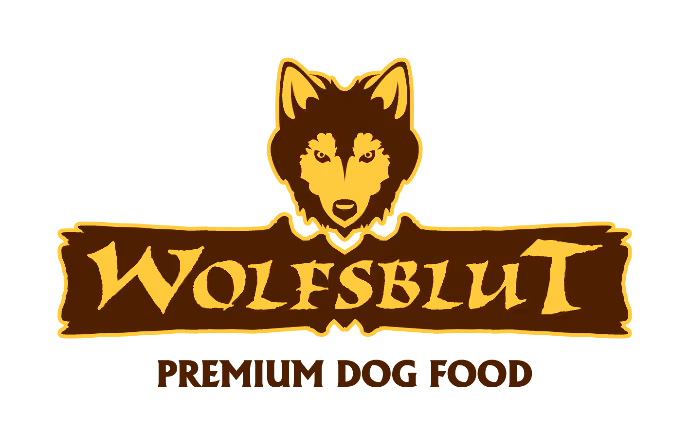 WOLFSBLUT logo with a wolf head above the brand name and 'Premium Dog Food' below.